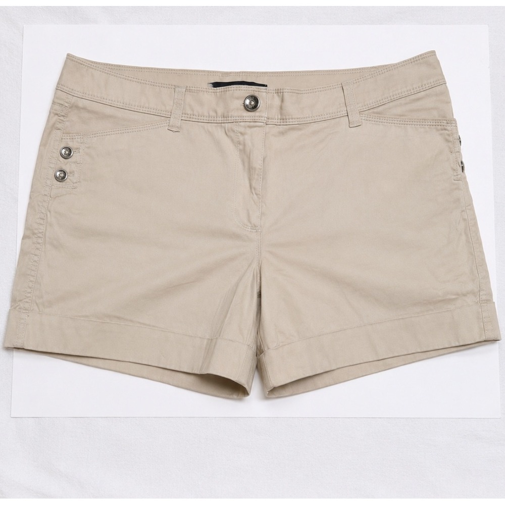 White House Black Market Khaki Chino Shorts Tan Grommet Detail Size 14